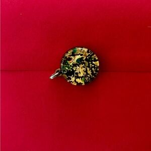 Italian Glass Round Gold Fleck Pendant Charm in Black and Green